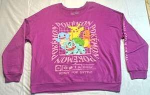 Pokémon Ready For Battle Graphic Pullover Crewneck Sweatshirt Large Purple